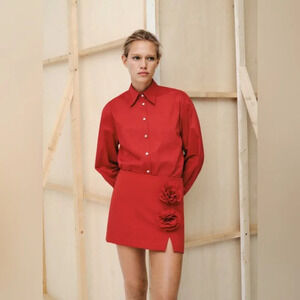 Mango Red Cotton Oversized Dress Shirt NWT